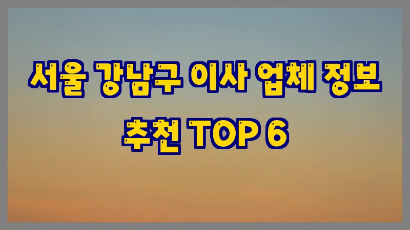 서울 강남구 이사 업체 정보 추천 TOP 6