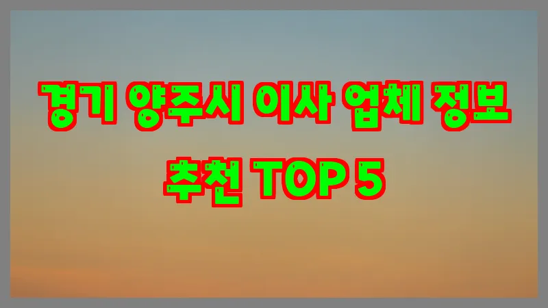 경기 양주시 이사 업체 정보 추천 TOP 5