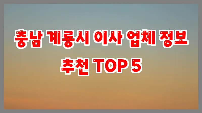 충남 계룡시 이사 업체 정보 추천 TOP 5