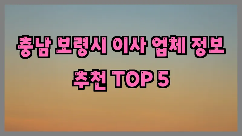 충남 보령시 이사 업체 정보 추천 TOP 5