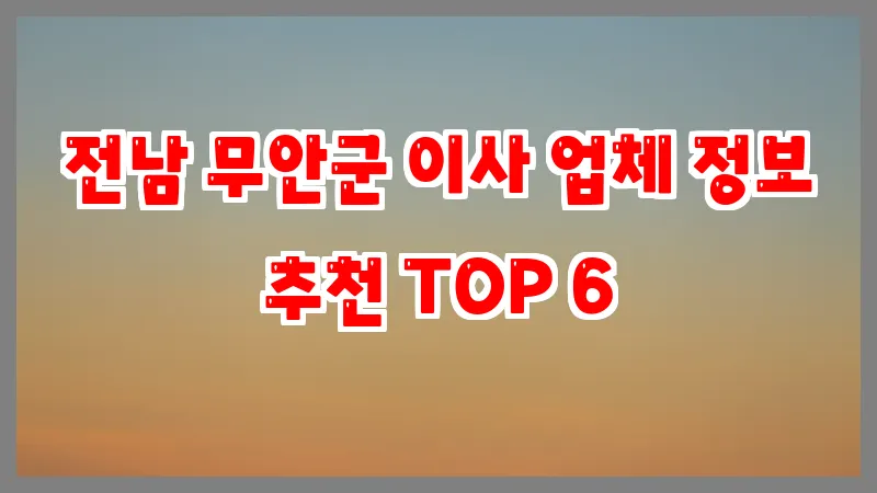 전남 무안군 이사 업체 정보 추천 TOP 6
