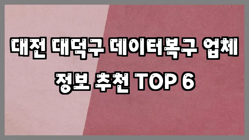 대전 대덕구 데이터복구 업체 정보 추천 TOP 6