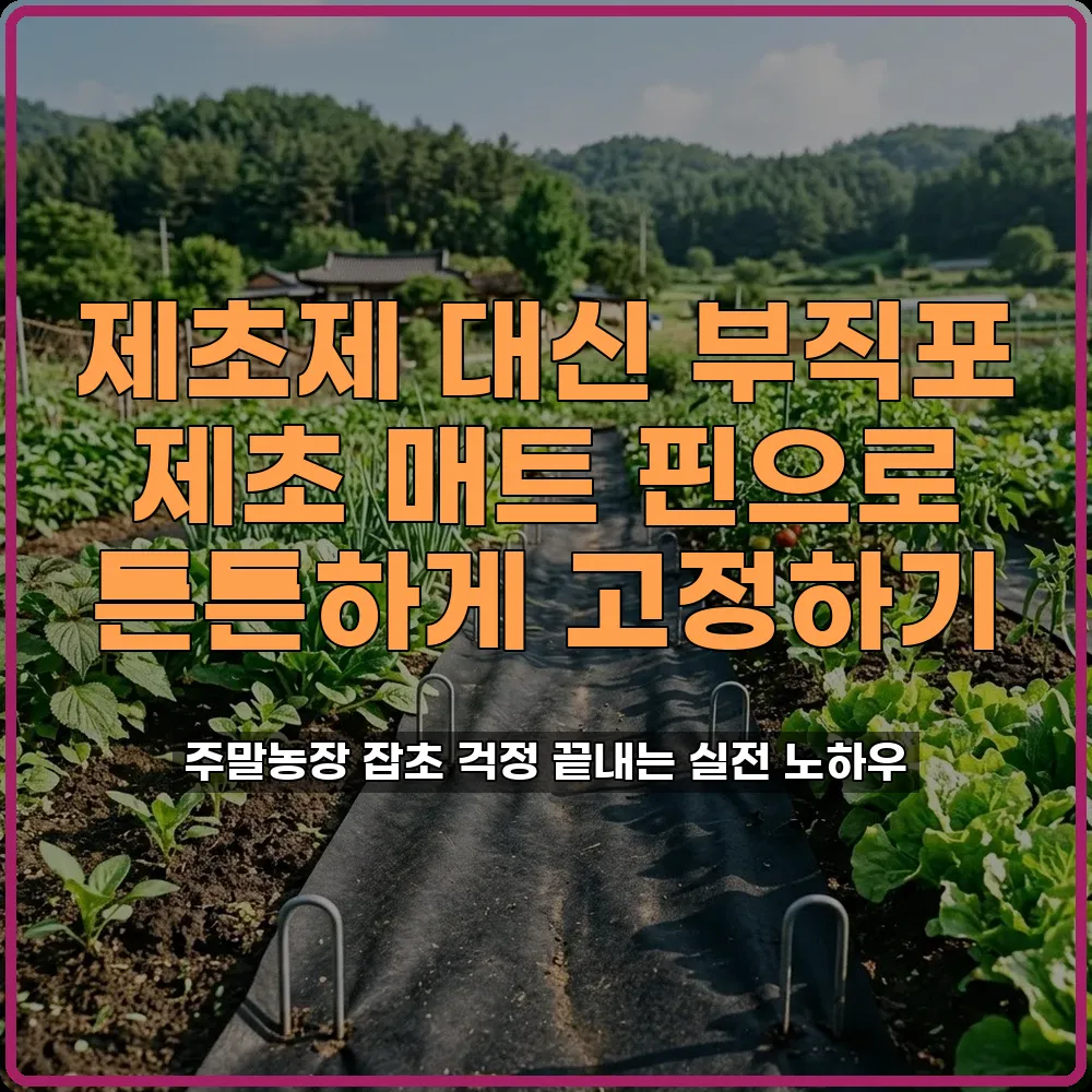 제초제 대신 부직포 제초 매트 핀으로 박기